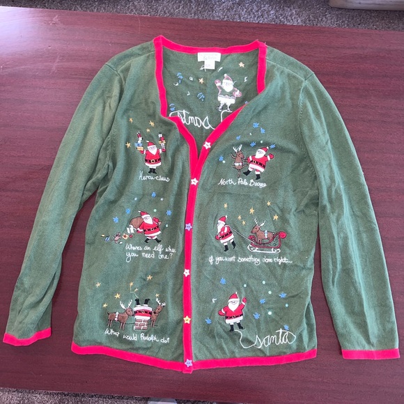 Christopher & Banks Sweaters - Vintage Christopher & Banks Christmas Sweater XL – Santa Claus Holiday Cardigan